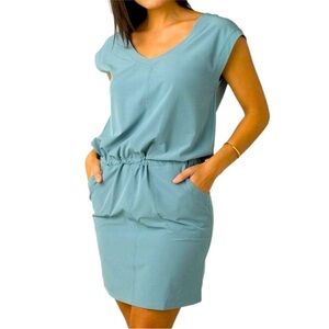 prAna Norma Dress Teal‎ Bluegreen Sleeveless Elastic Waist Pockets Size L